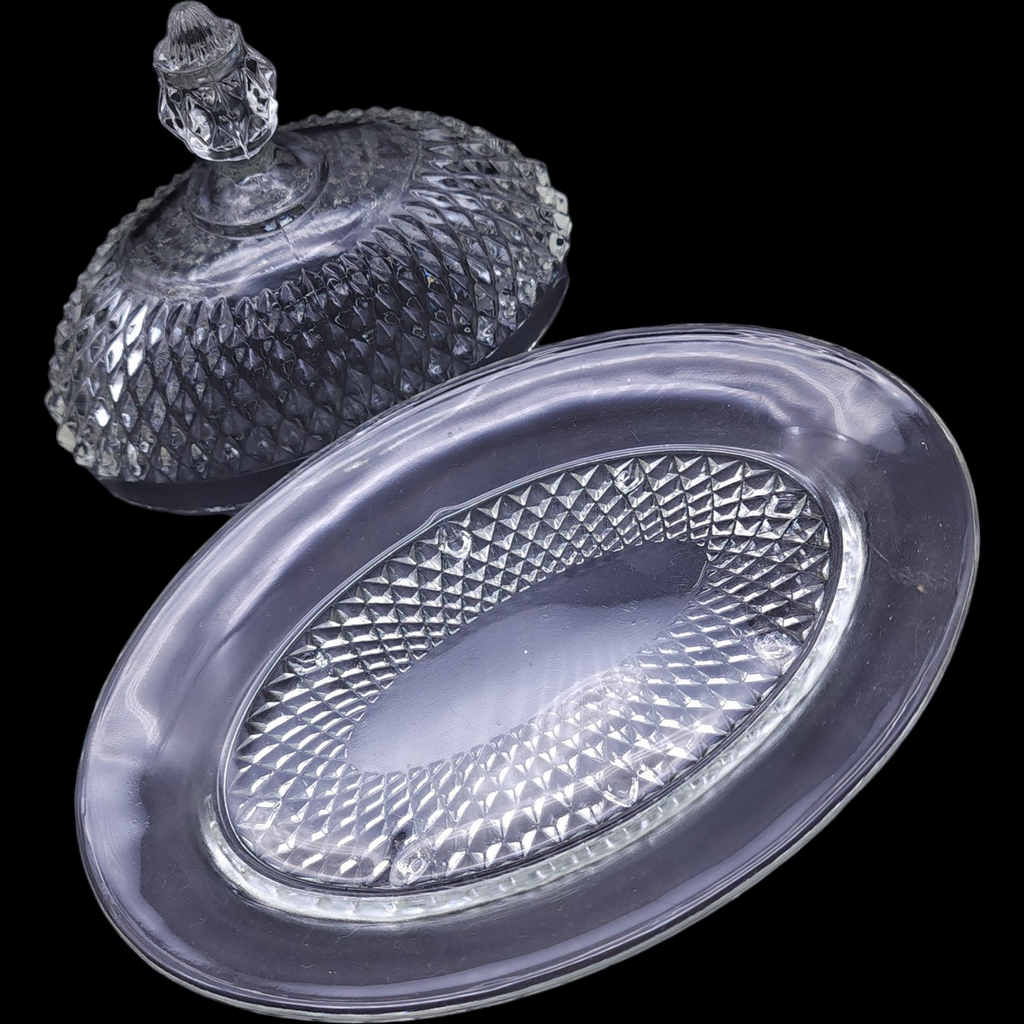 Indiana Glass Diamond Point Clear Oval Covered Butter