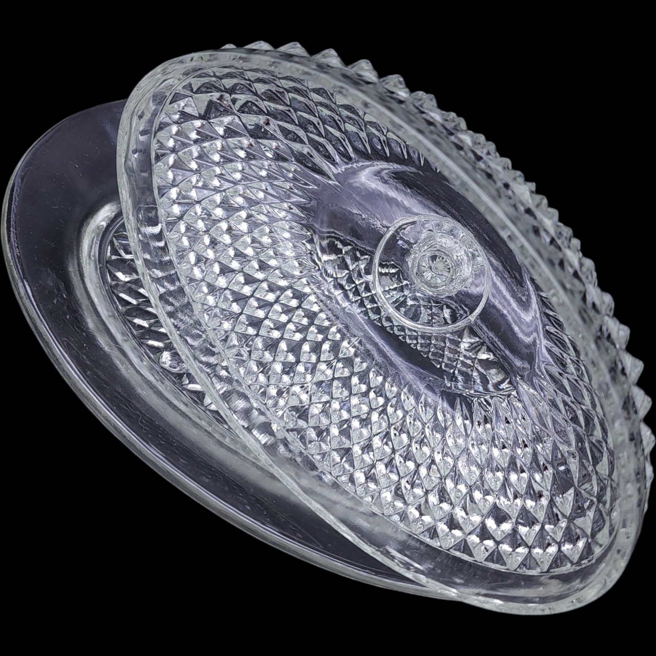 Indiana Glass Diamond Point Clear Oval Covered Butter