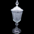 Indiana Glass Diamond Point Clear Pedestal Candy Dish Footed Urn & Lid with Lid Mid Century