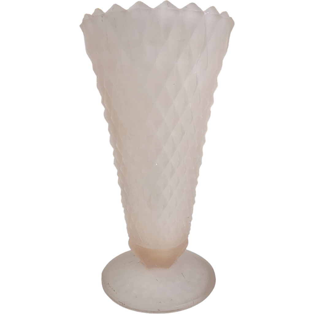 Indiana Glass Diamond Point Pink Satin Frosted Footed Vase