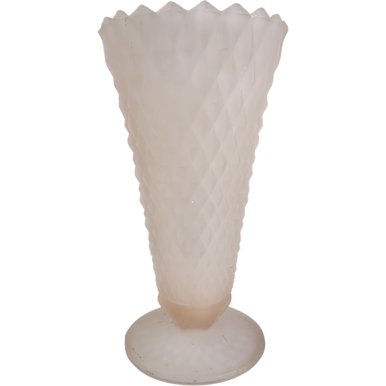 Indiana Glass Diamond Point Pink Satin Frosted Footed Vase