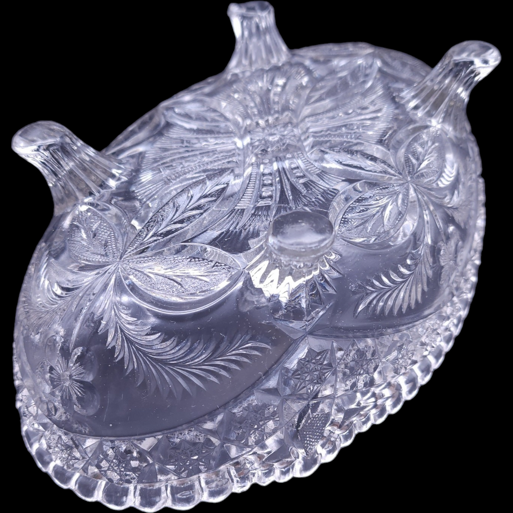 Indiana Glass Gaelic Pressed Clear Floral Design 4-Toed Footed Bowl
