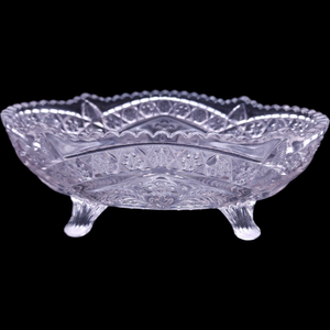 Indiana Glass Gaelic Pressed Clear Floral Design 4-Toed Footed Bowl