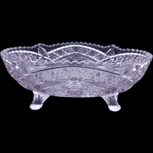 Indiana Glass Gaelic Pressed Clear Floral Design 4-Toed Footed Bowl