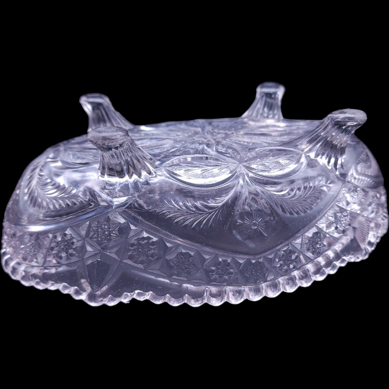 Indiana Glass Gaelic Pressed Clear Floral Design 4-Toed Footed Bowl