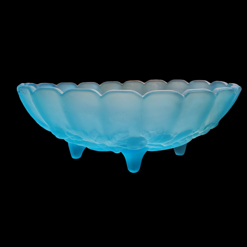 Indiana Glass Garland Teal Frosted Glass Centerpiece Bowl