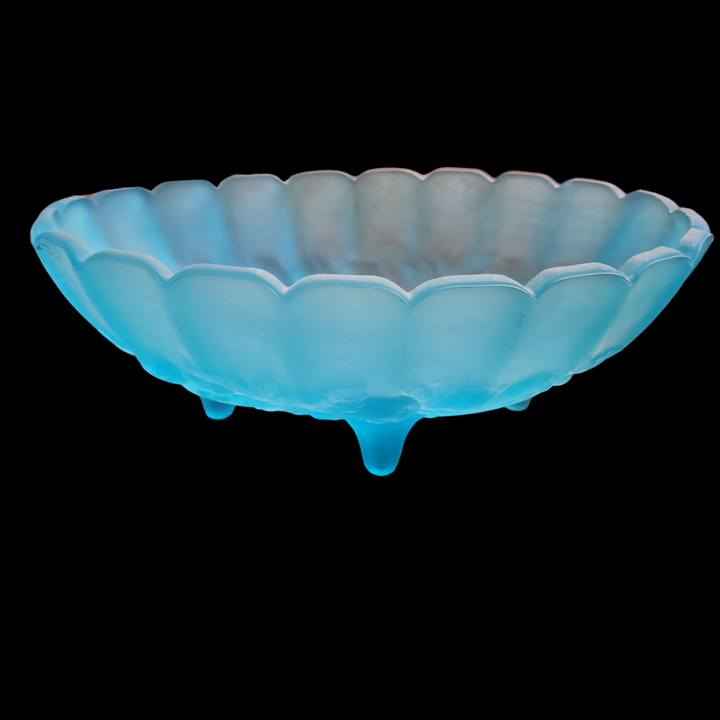 Indiana Glass Garland Teal Frosted Glass Centerpiece Bowl