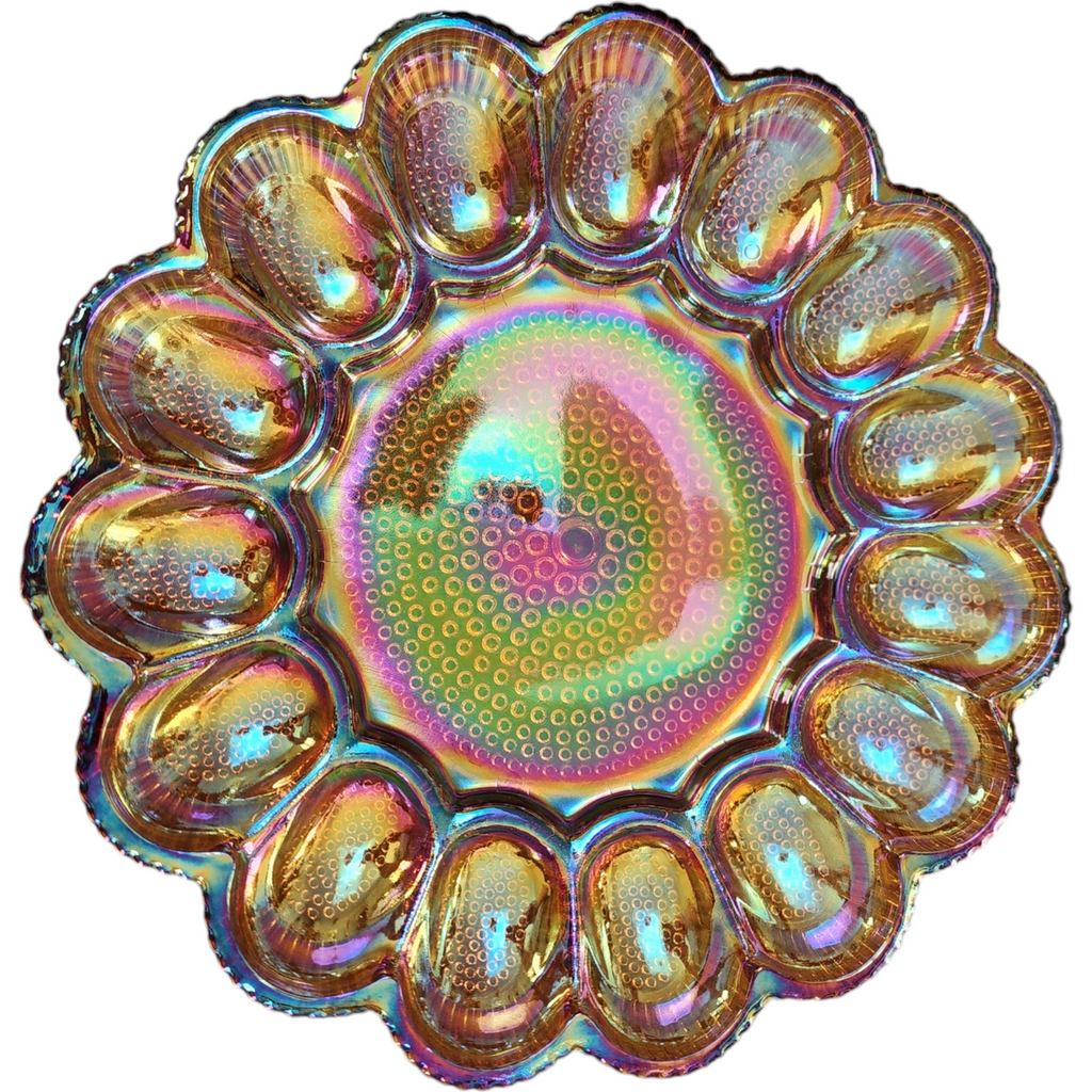 Indiana Glass Hobnail Amber Carnival 15 Egg Round Egg & Relish Tray Dish