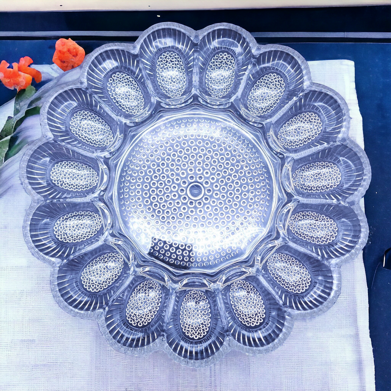 Indiana Glass Hobnail Clear 15 Egg Round Egg & Relish Tray