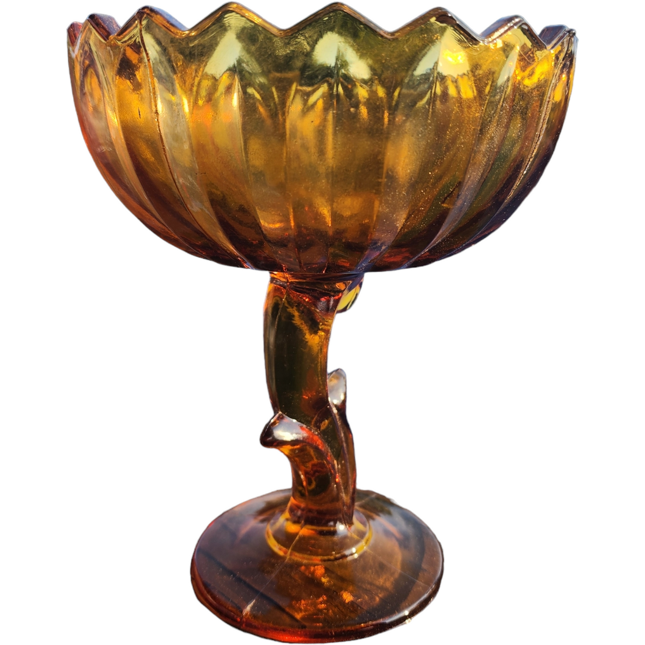 Indiana Glass Lotus Blossom Amber Round Compote