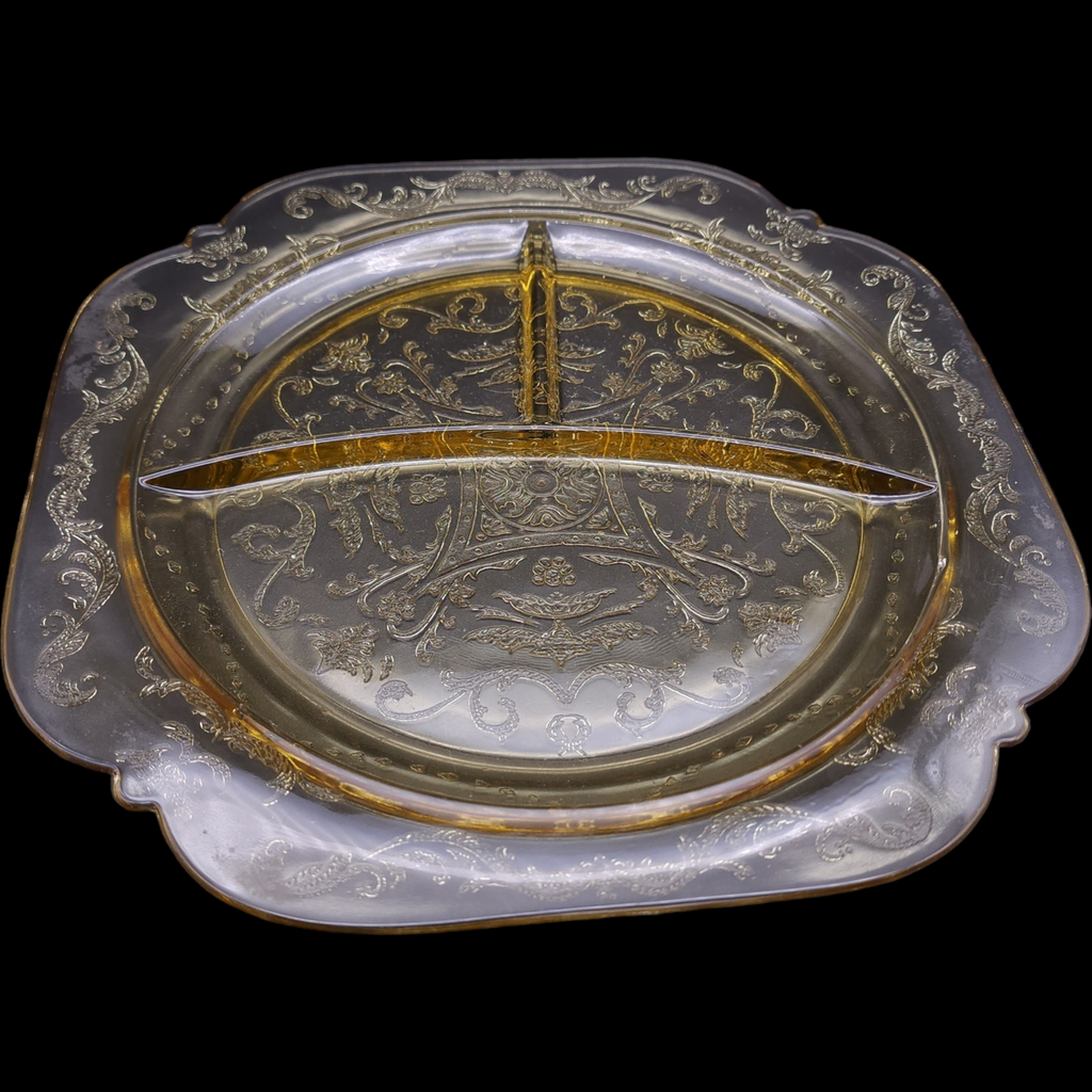 Indiana Glass Recollection Amber Yellow Utility Ware Pressed Glass Grill Plate