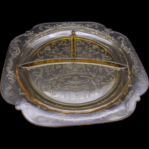 Indiana Glass Recollection Amber Yellow Utility Ware Pressed Glass Grill Plate