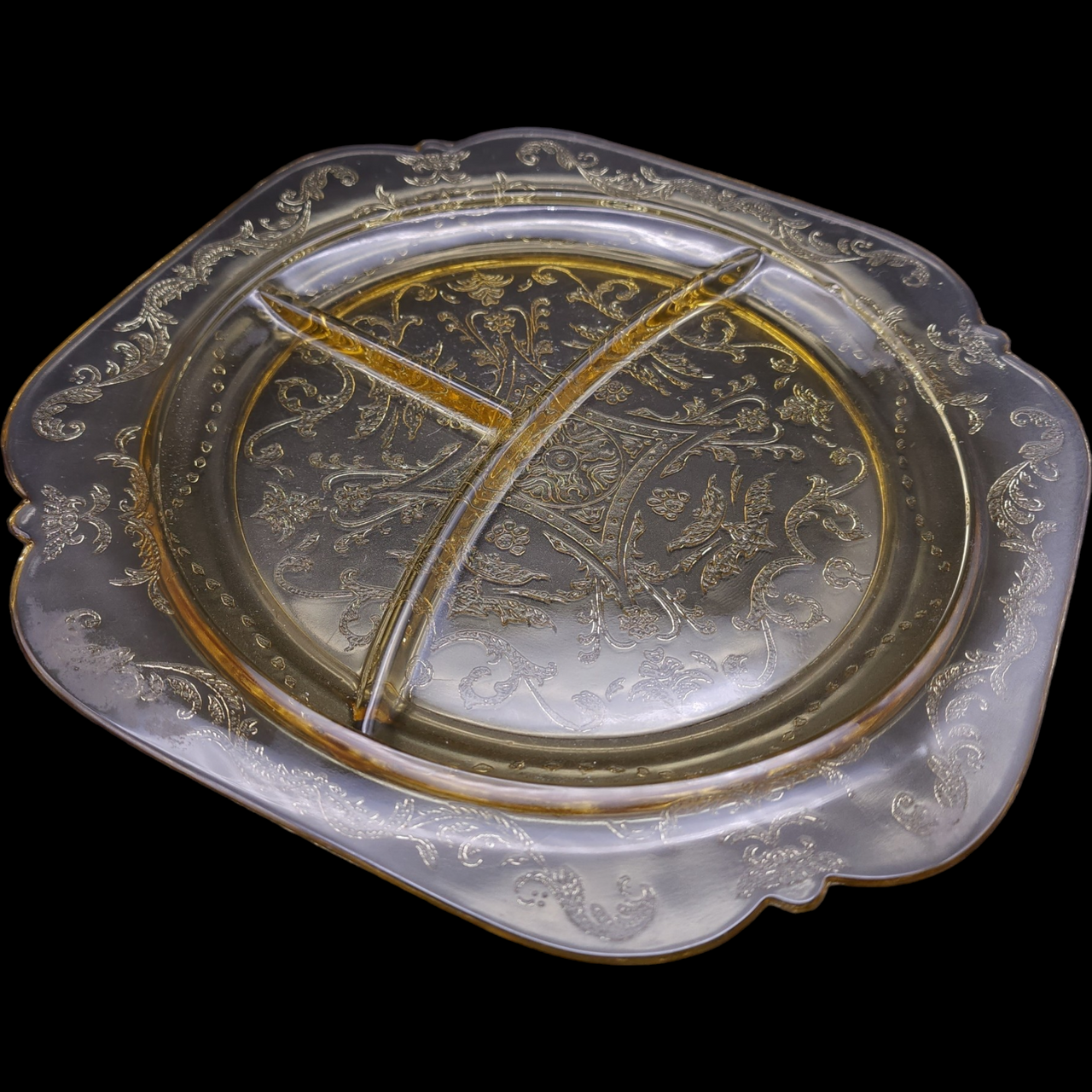 Indiana Glass Recollection Amber Yellow Utility Ware Pressed Glass Grill Plate