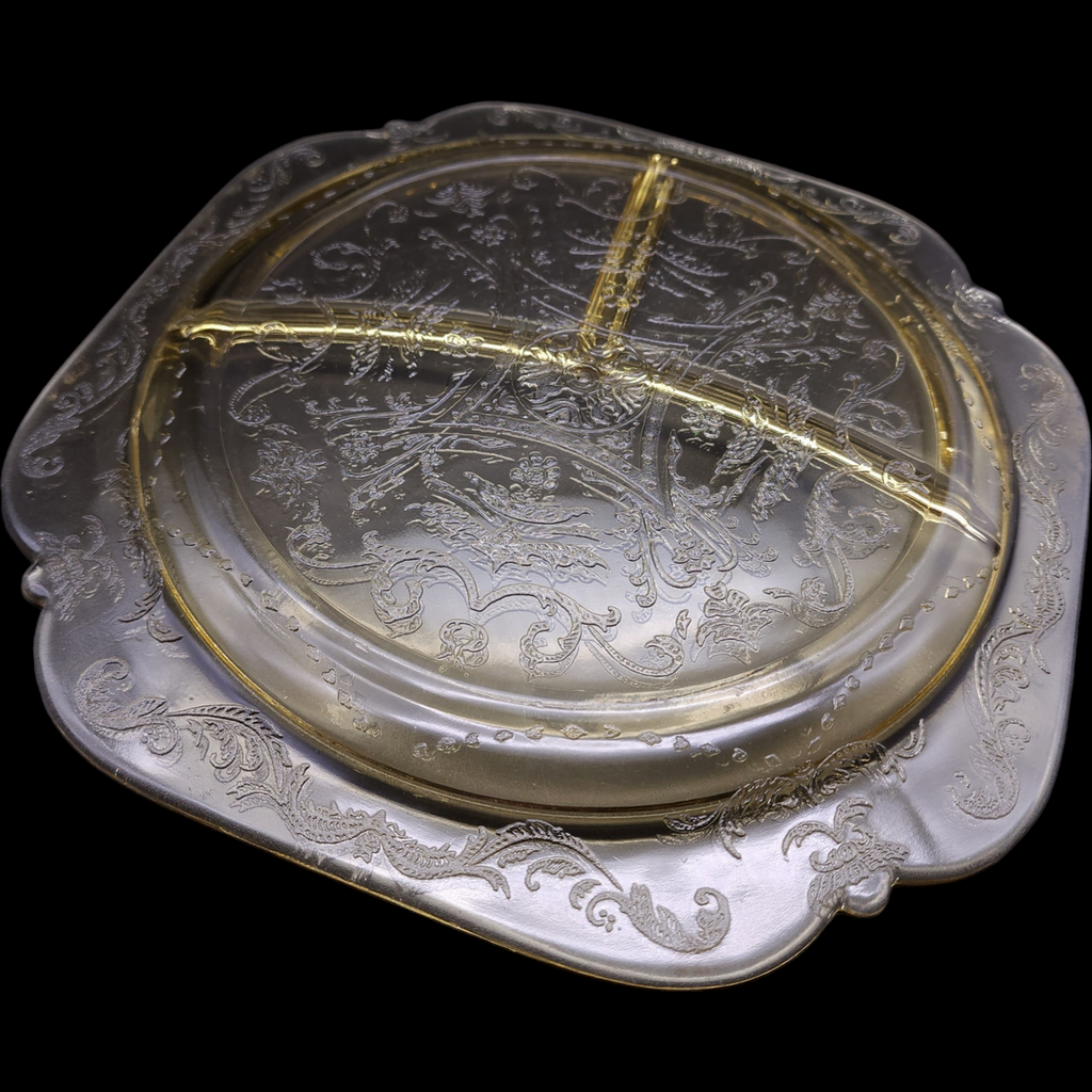 Indiana Glass Recollection Amber Yellow Utility Ware Pressed Glass Grill Plate