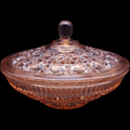 Indiana Glass Windsor Pink Peach Ballad Cane & Button Design Candy Dish & Lid