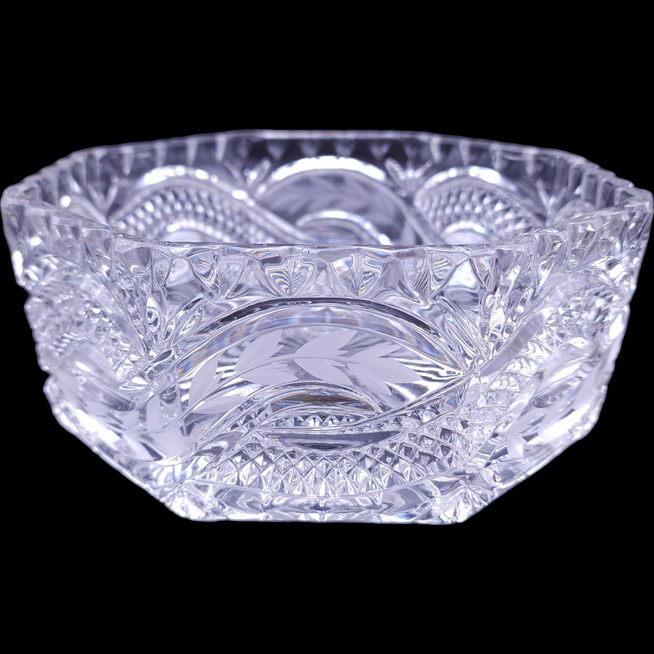 Irena Glass Factory Poland Cut Crystal Octagonal Large Bowl