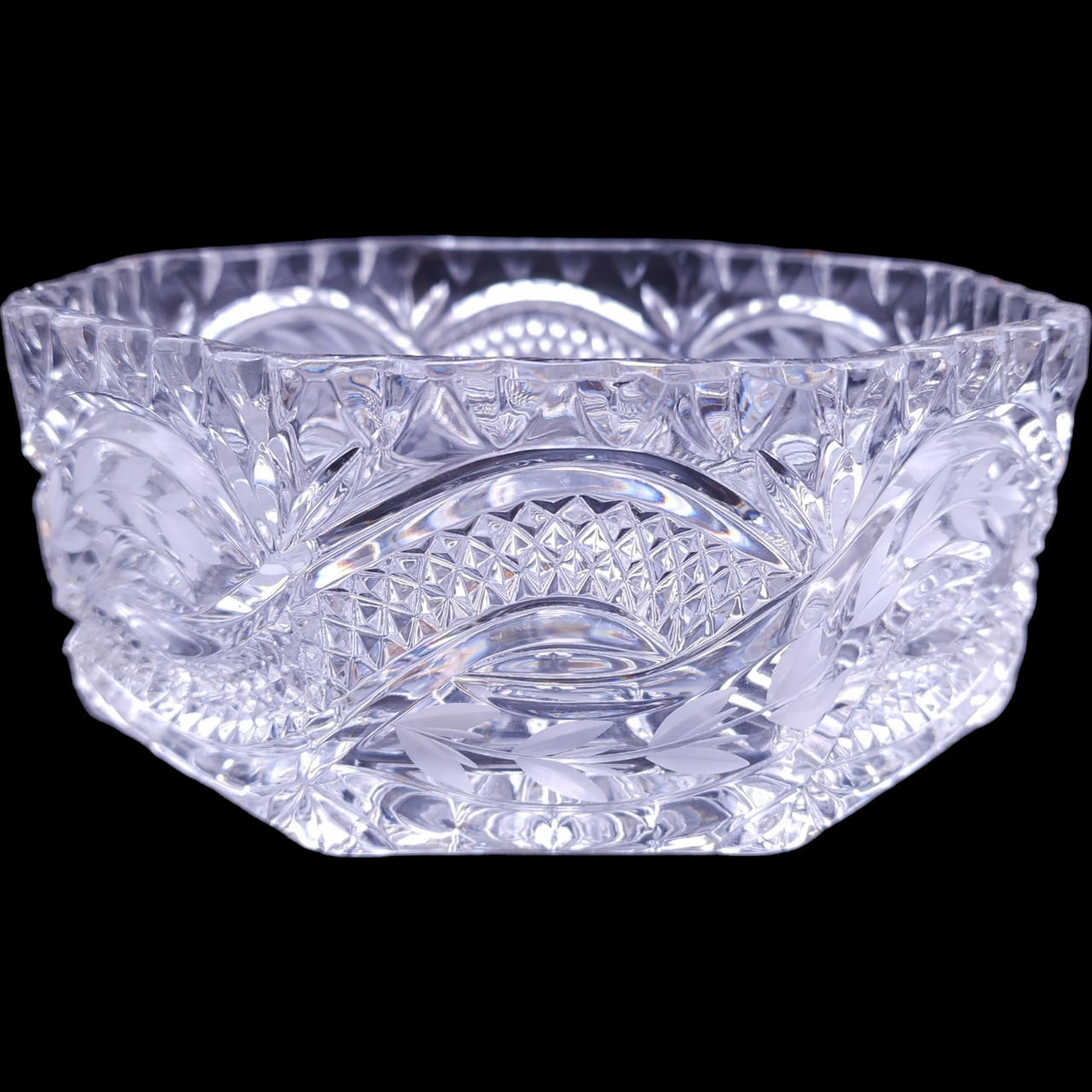 Irena Glass Factory Poland Cut Crystal Octagonal Large Bowl