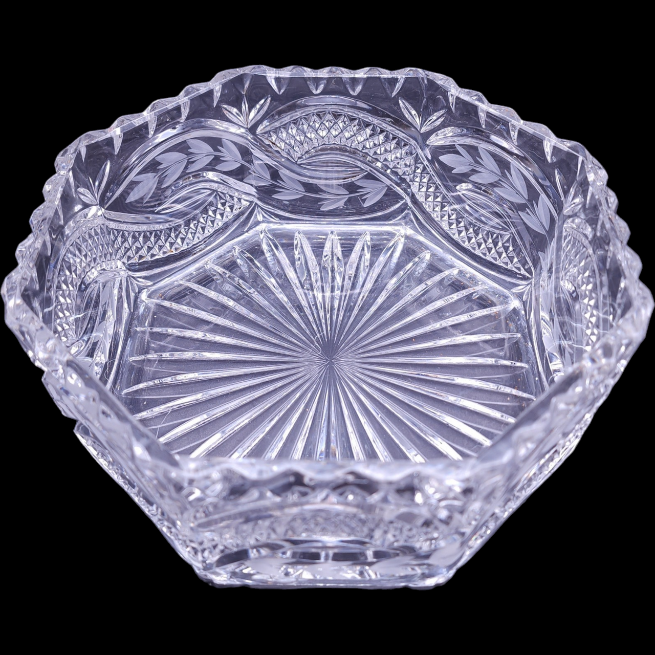 Irena Glass Factory Poland Cut Crystal Octagonal Large Bowl