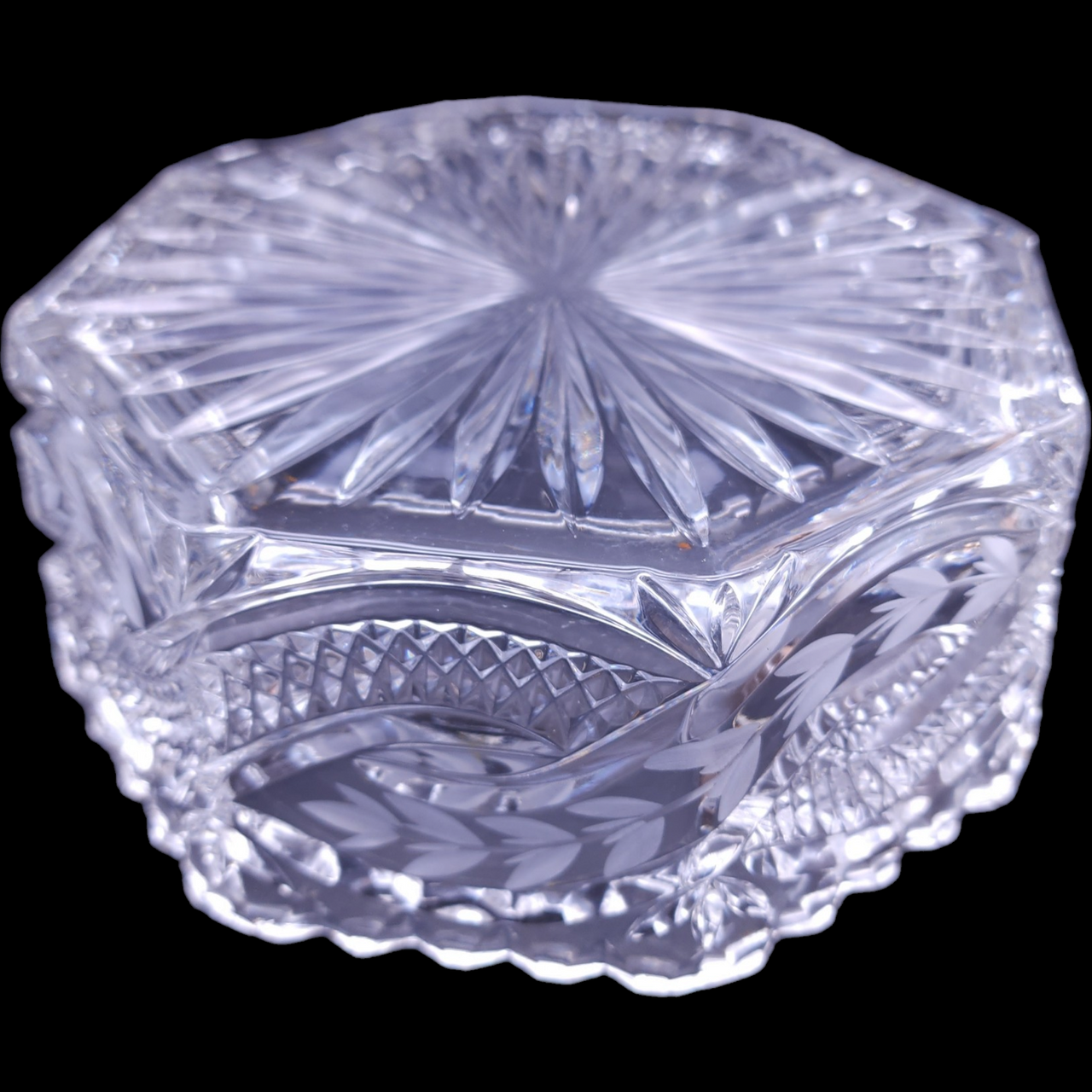 Irena Glass Factory Poland Cut Crystal Octagonal Large Bowl