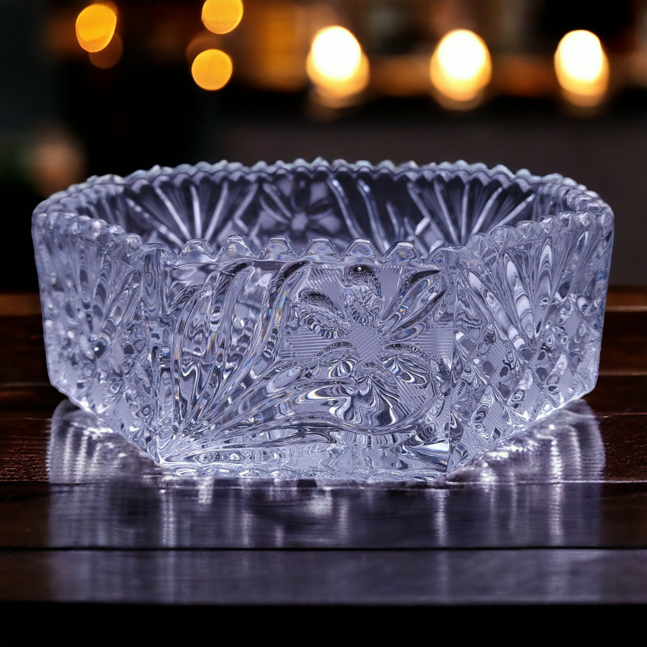 Violetta Hand Cut 24% Lead Crystal Heavy Weight Hand Cut Octagonal Fruit Bowl