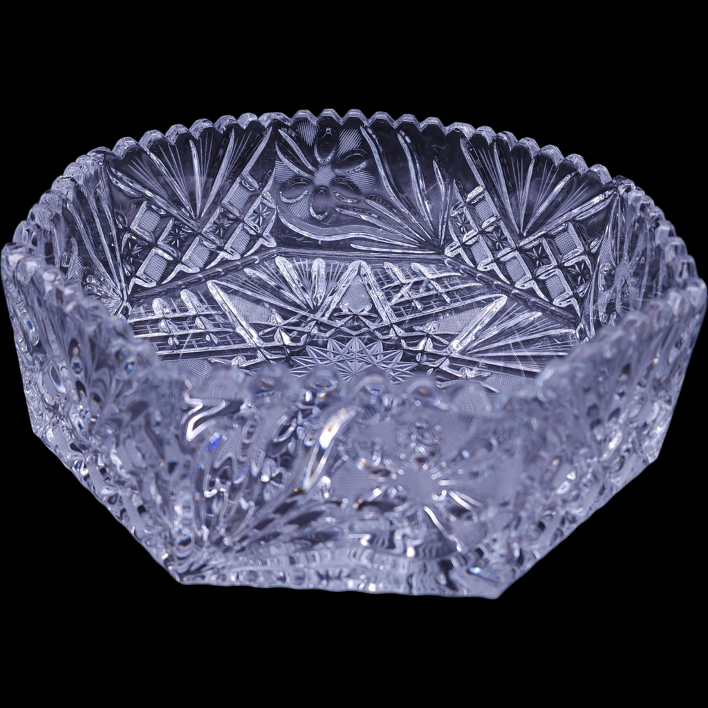 Violetta Hand Cut 24% Lead Crystal Heavy Weight Hand Cut Octagonal Fruit Bowl