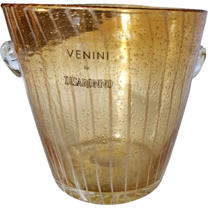 Italian Murano Venini Venetian Art Glass Ice Bucket Amber and White