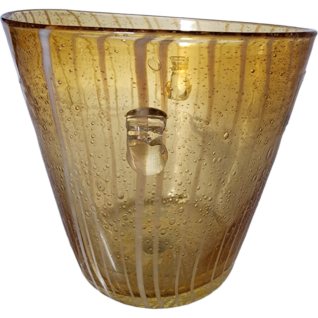 Italian Murano Venini Venetian Art Glass Ice Bucket Amber and White