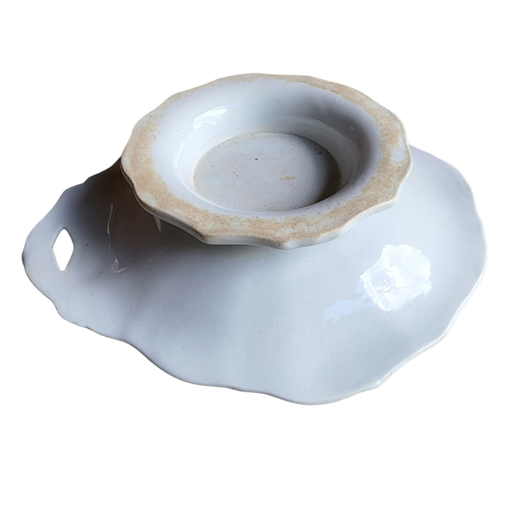 JAMES EDWARDS & SON White Ironstone Crabstock Dozen Footed Relish Dish