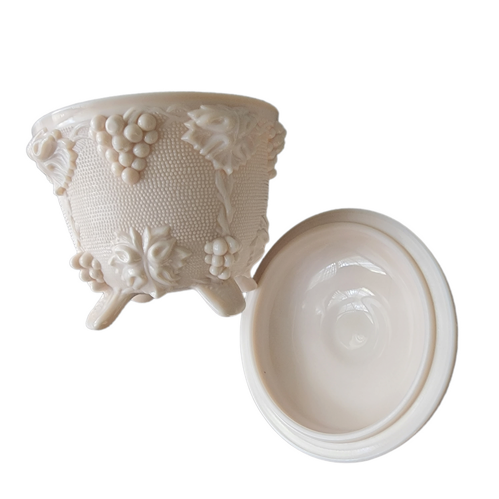 JEANNETTE Shell Pink Milk Glass Footed Candy Dish & Lid