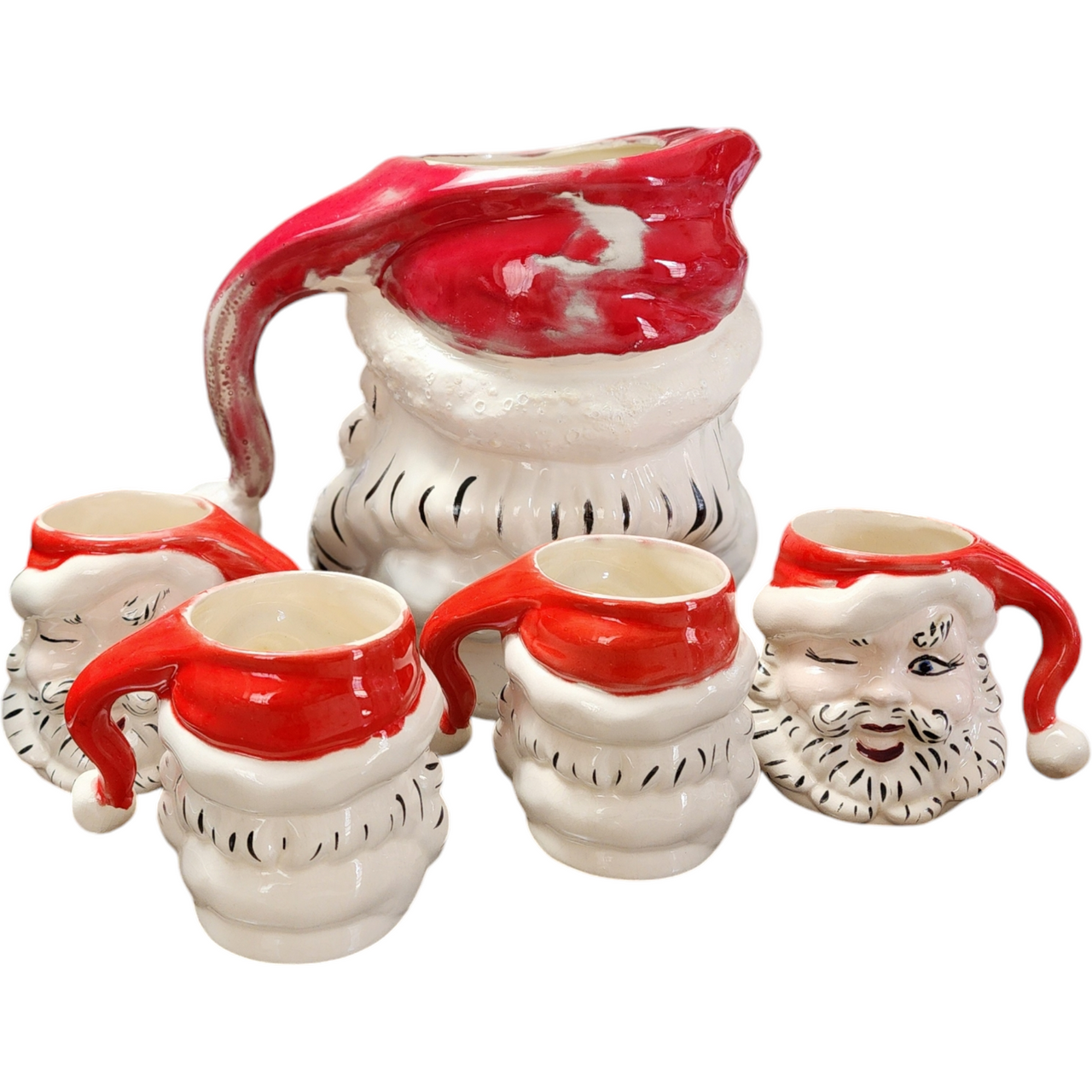 Jamar Mallory Ceramic Studio Festive Santa Ceramic Pitcher and Mug Set Collector's Edition