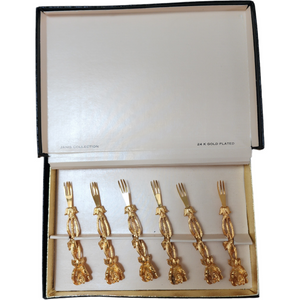Janis Collection 24 K Gold Plated Cocktail Rose Cocktail Seafood Fork Set of 6