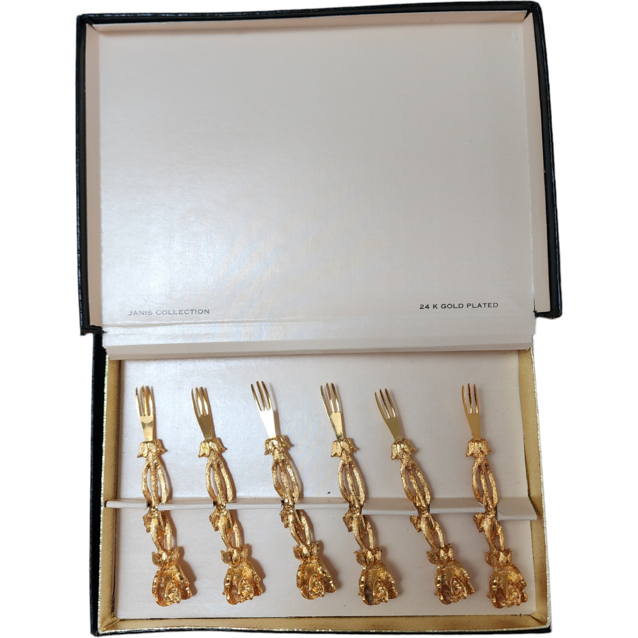 Janis Collection 24 K Gold Plated Cocktail Rose Cocktail Seafood Fork Set of 6