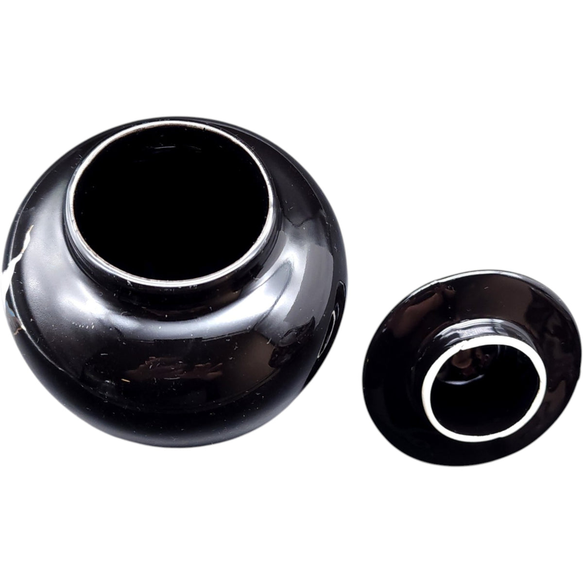 Japanese Satsuma Style Black Ceramic Ginger Lidded Jar with Floral Decoration and Gilt Accents