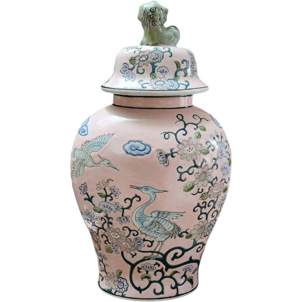 Japanese Porcelain Ginger Jar with Foo Dog Lid Hand-Painted and Decorated in Macau
