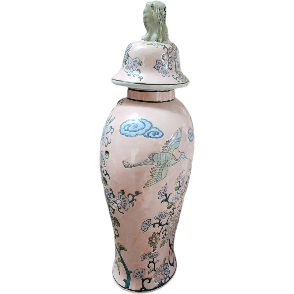Japanese Porcelain Ginger Jar with Foo Dog Lid Hand-Painted and Decorated in Macau