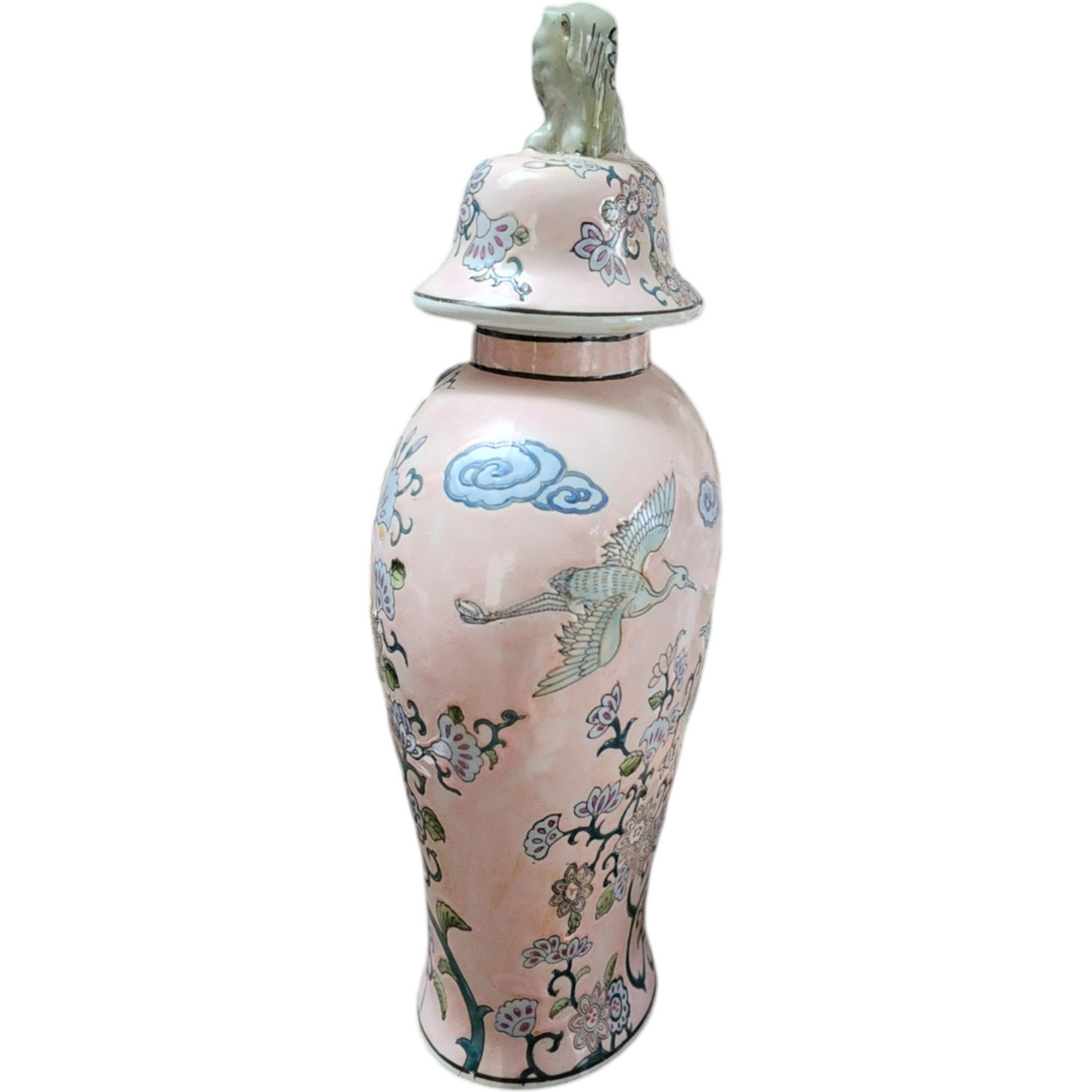 Japanese Porcelain Ginger Jar with Foo Dog Lid Hand-Painted and Decorated in Macau