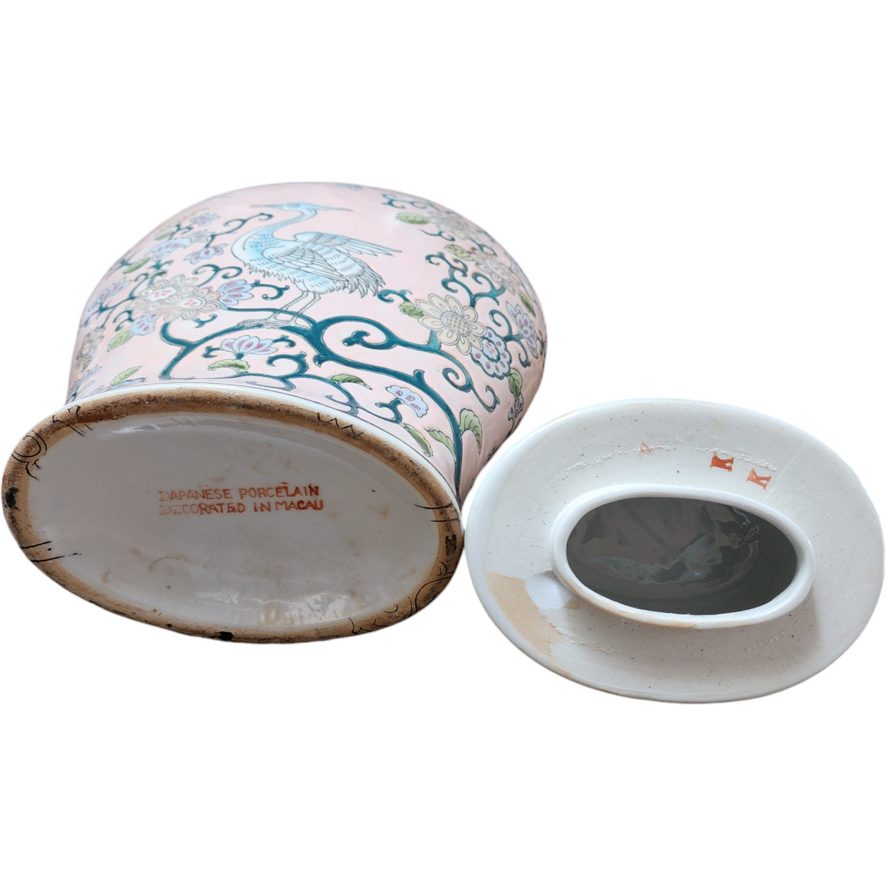 Japanese Porcelain Ginger Jar with Foo Dog Lid Hand-Painted and Decorated in Macau