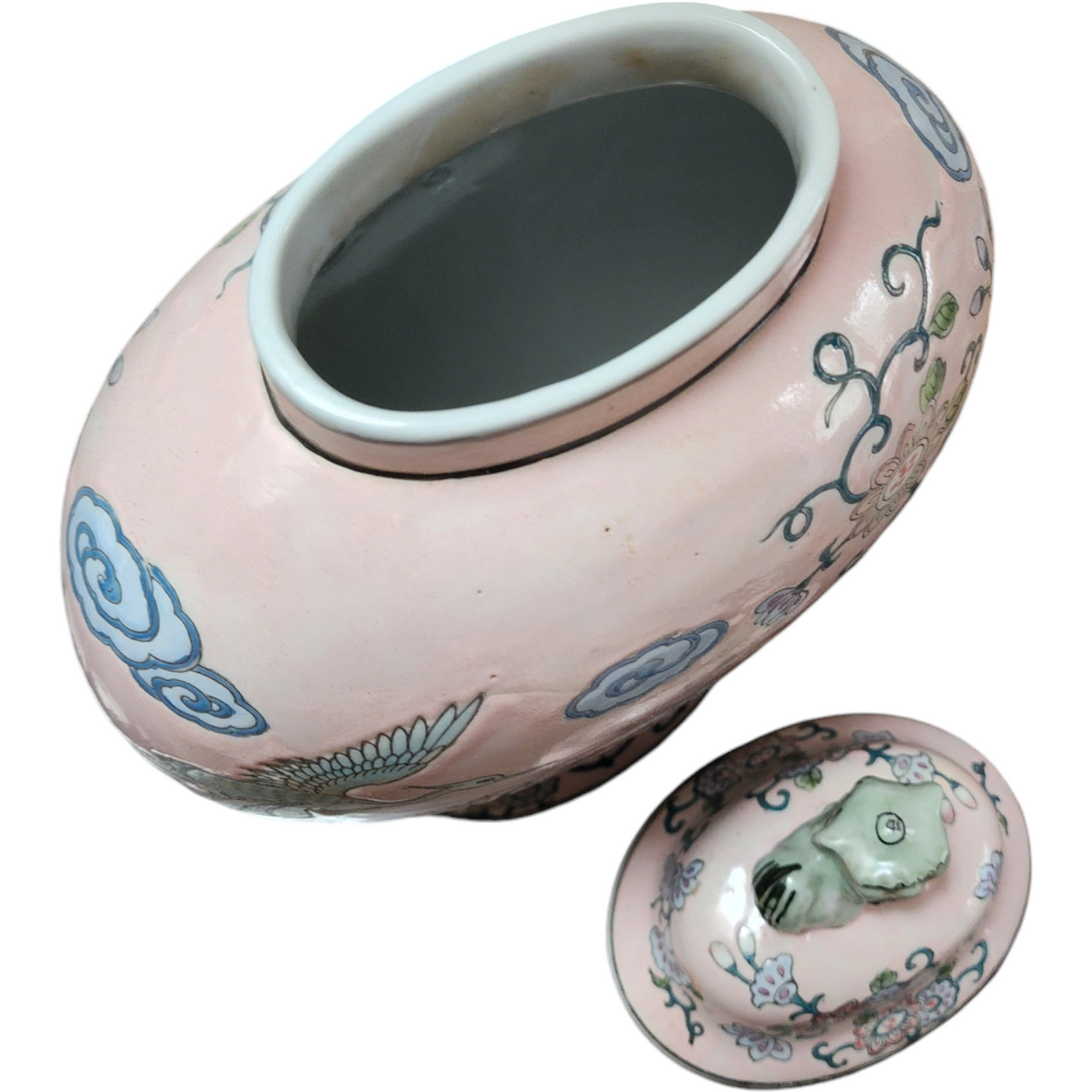 Japanese Porcelain Ginger Jar with Foo Dog Lid Hand-Painted and Decorated in Macau