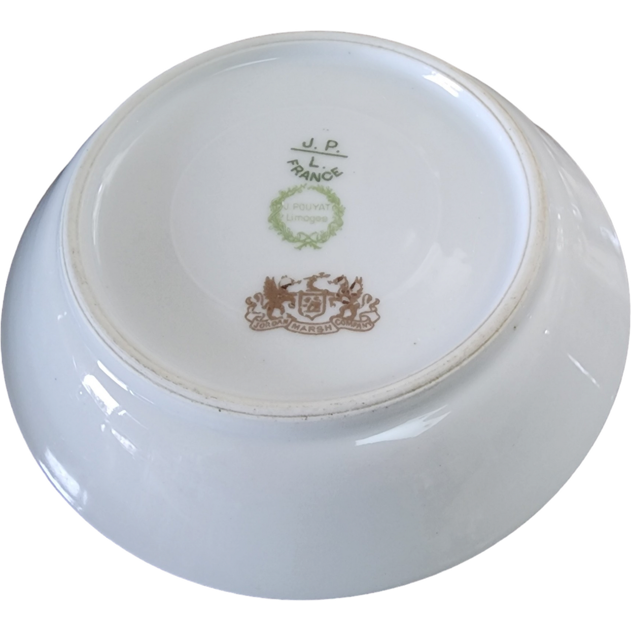 Jean Pouyat Limoges Pink & Blue Flowers On Green Vine Coupe Soup Bowl