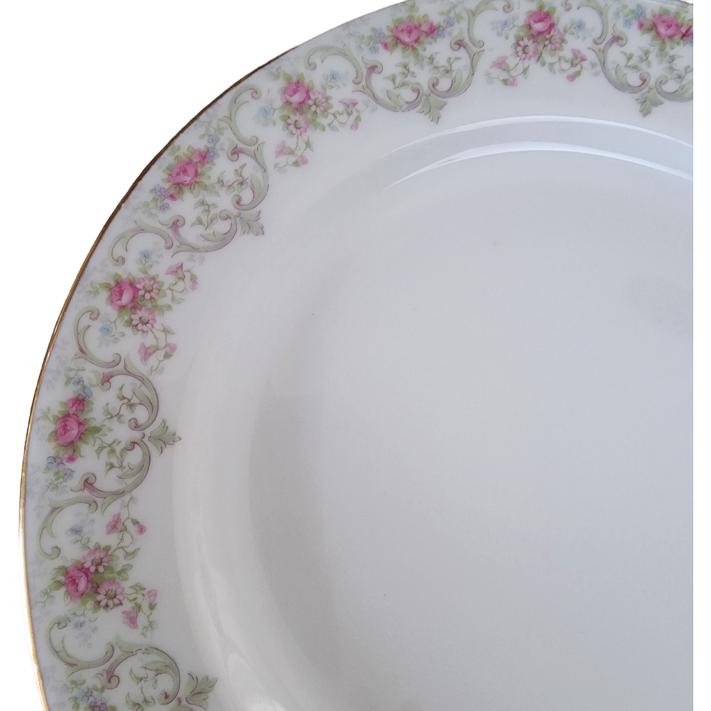 Jean Pouyat Limoges Pink & Blue Flowers On Green Vine Coupe Soup Bowl