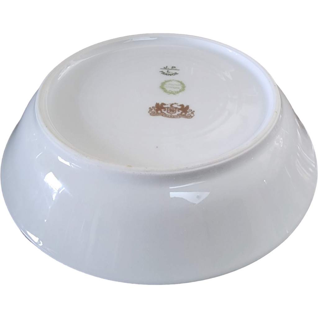 Jean Pouyat Limoges Pink & Blue Flowers On Green Vine Fruit Dessert Sauce Bowl