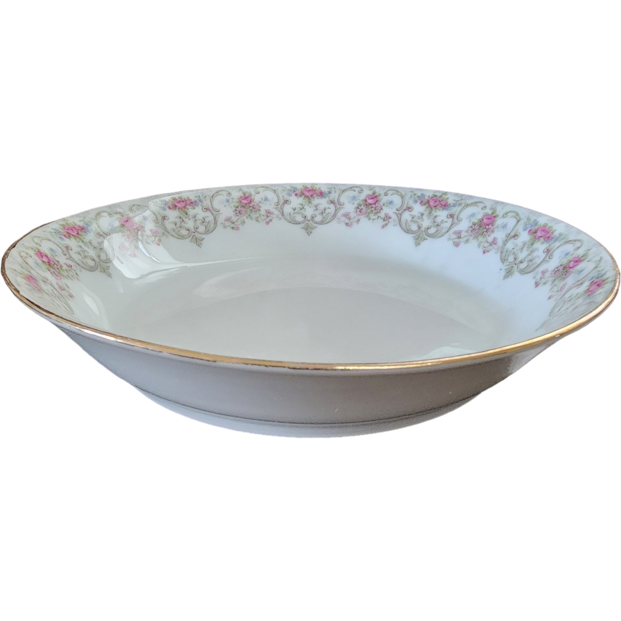Jean Pouyat Limoges Pink & Blue Flowers On Green Vine Fruit Dessert Sauce Bowl