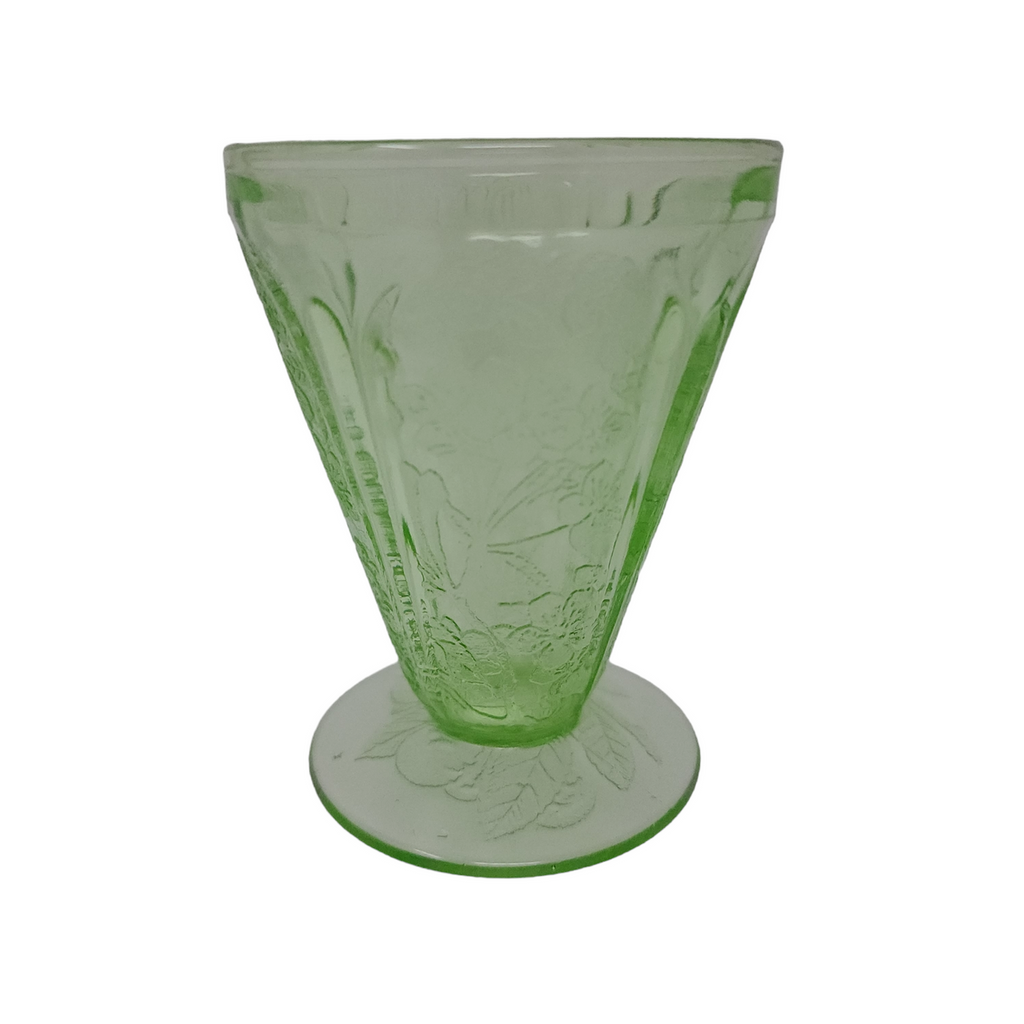 Jeannette Cherry Blossom Uranium Green 4 Oz Footed Tumbler