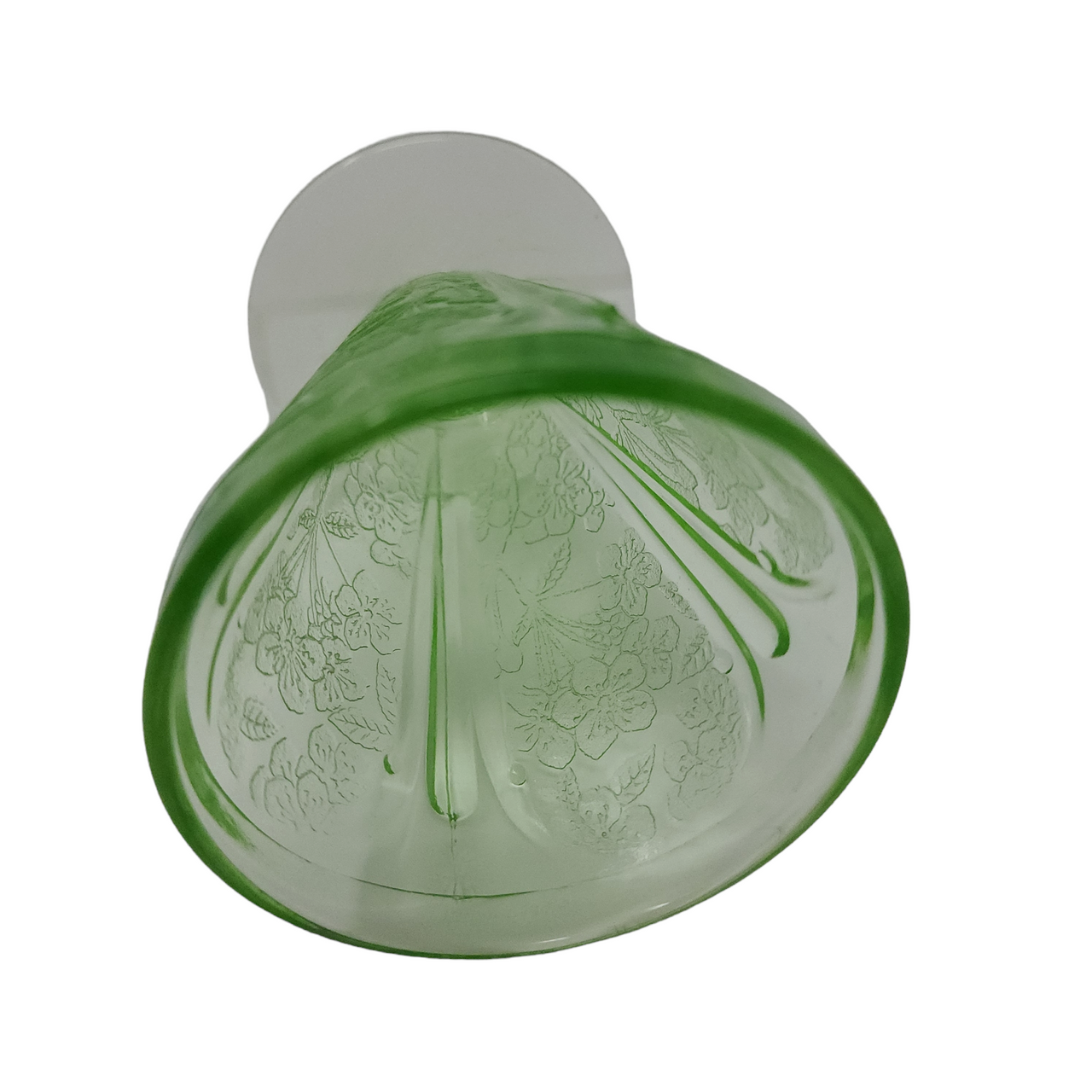 Jeannette Cherry Blossom Uranium Green 4 Oz Footed Tumbler