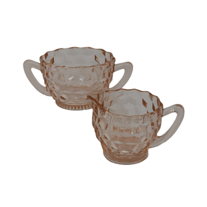 Jeannette Cube Pink Open Sugar and Creamer Set