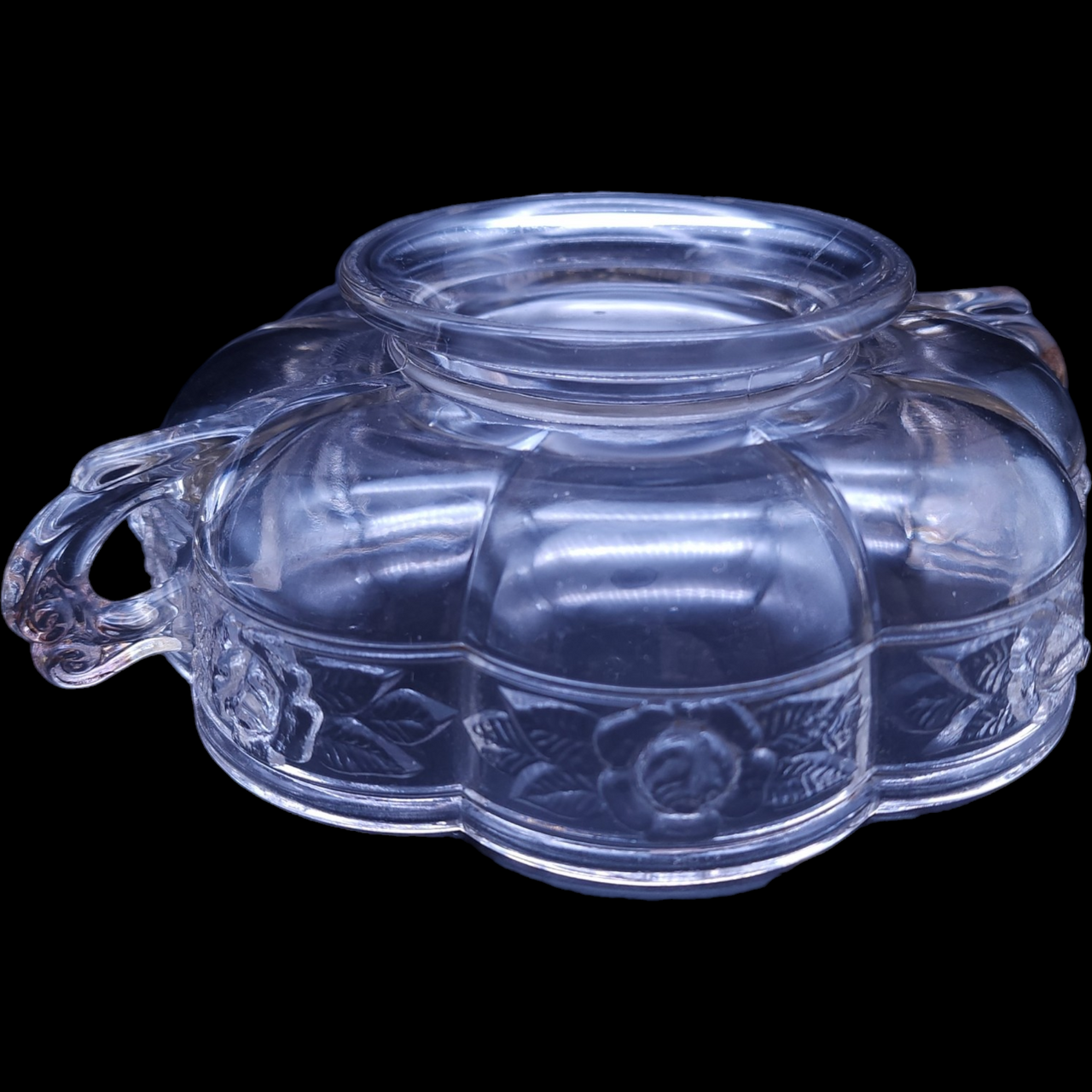 Jeannette Rose Band Scalloped Aztec Clear Handled Bowl