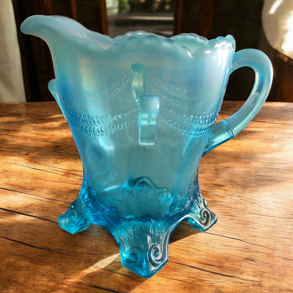 Jefferson Glass Swag with Brackets Blue Opalesce Drape Design Creamer