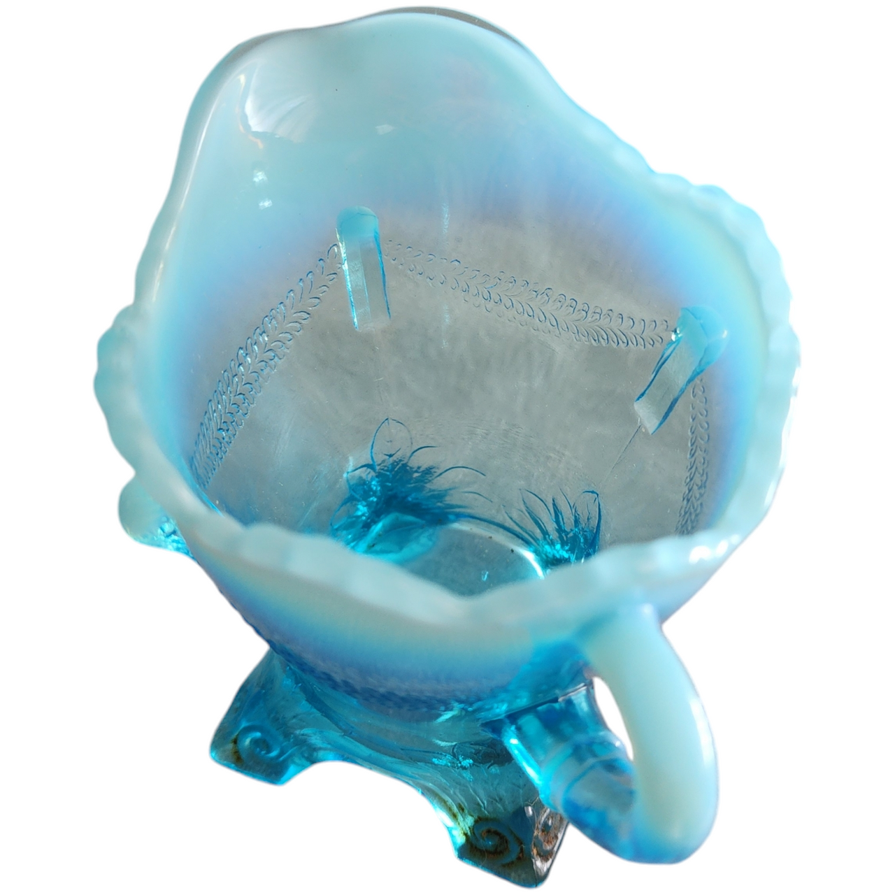 Jefferson Glass Swag with Brackets Blue Opalesce Drape Design Creamer