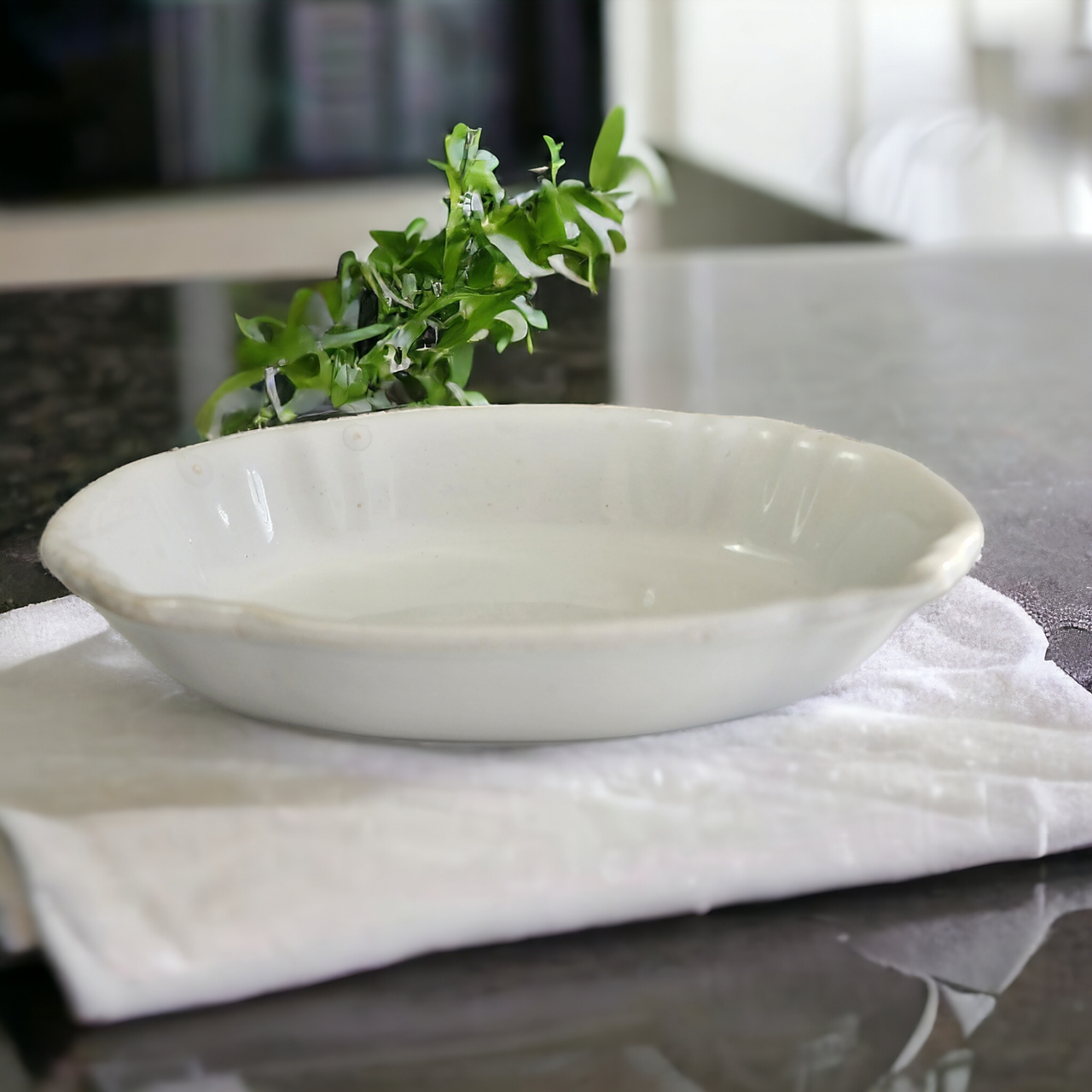 John Edwards White Ironstone Panels On Rim, Smooth Relish Dish Bowl