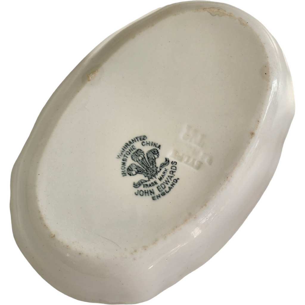 John Edwards White Ironstone Panels On Rim, Smooth Relish Dish Bowl